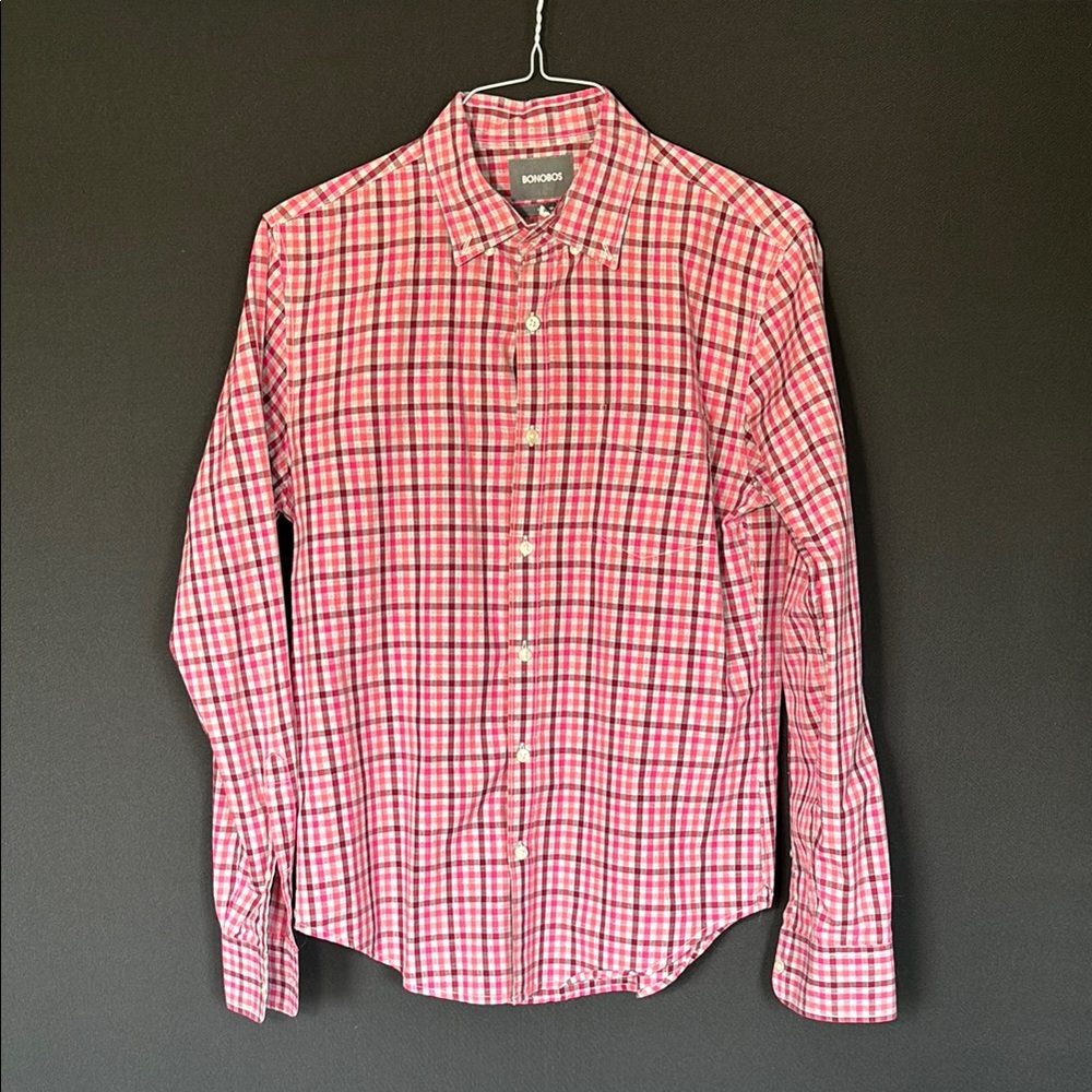 Bonobos button down business casual mens plaid shirt size medium slim fit